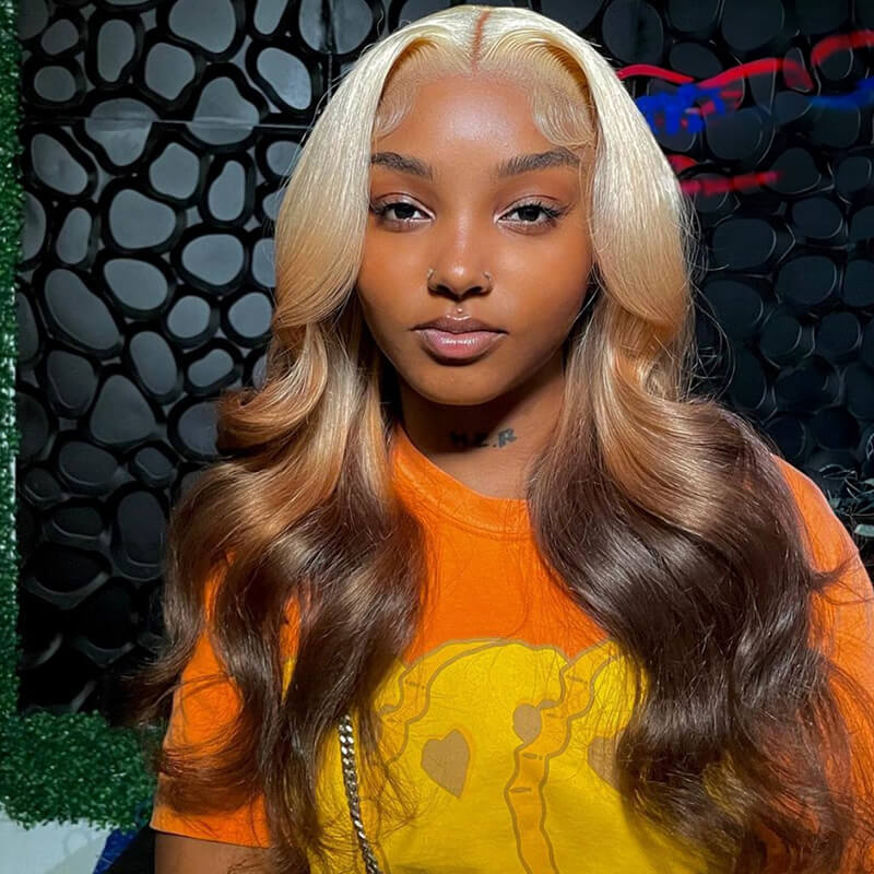 Luve 613 Ombre Blonde Brown Body Wave Lace Front Wig Transparent Lace Colored Human Hair Wigs