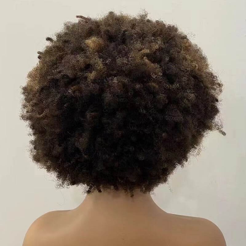 Luve Afro Curl 4/27 Color 13X4 Lace Front Wig Short Kinky Curly Wigs 100%Human Hair