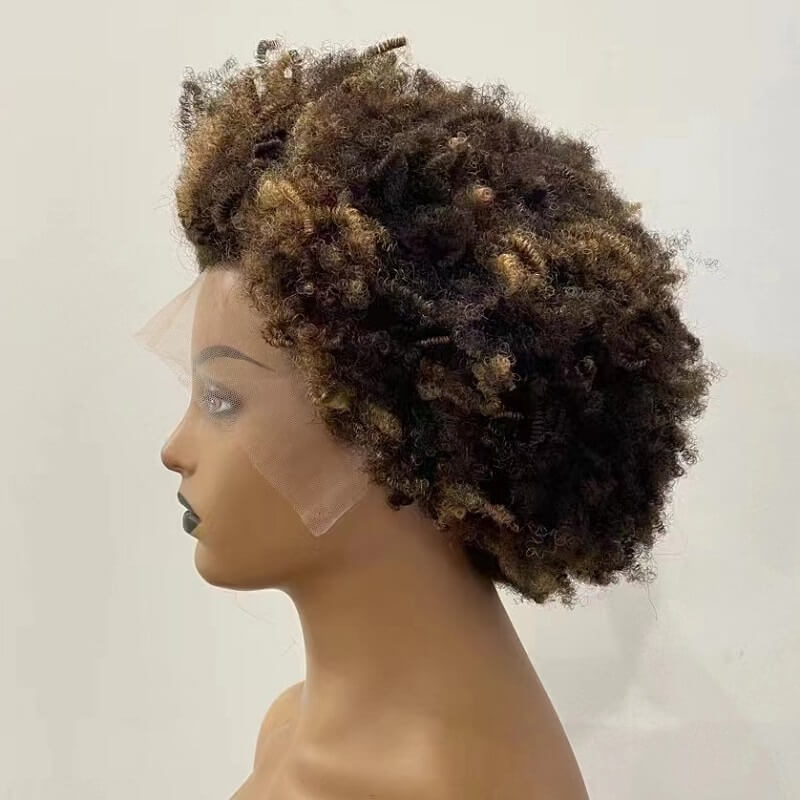 Luve Afro Curl 4/27 Color 13X4 Lace Front Wig Short Kinky Curly Wigs 100%Human Hair