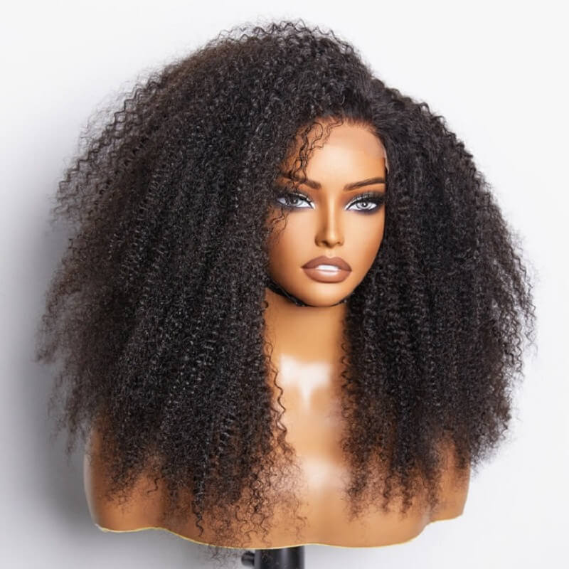 Luve Afro Curls C Part Glueless 5x5 Closure HD Lace Wig 180% Density 100% Human hair