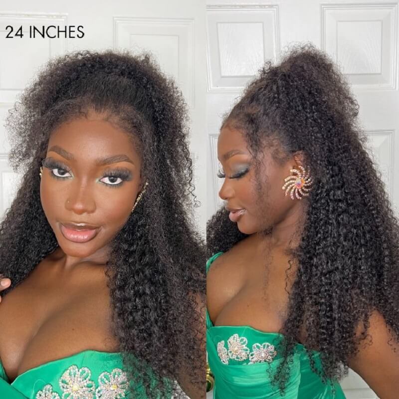 Luve Afro Curls C Part Glueless 5x5 Closure HD Lace Wig 180% Density 100% Human hair