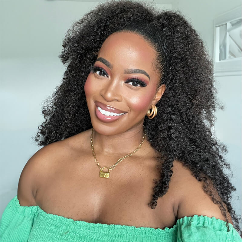 Afro Curly Hair Mid Part Glueless Wigs with 4C Edges HD Lace Front Wig