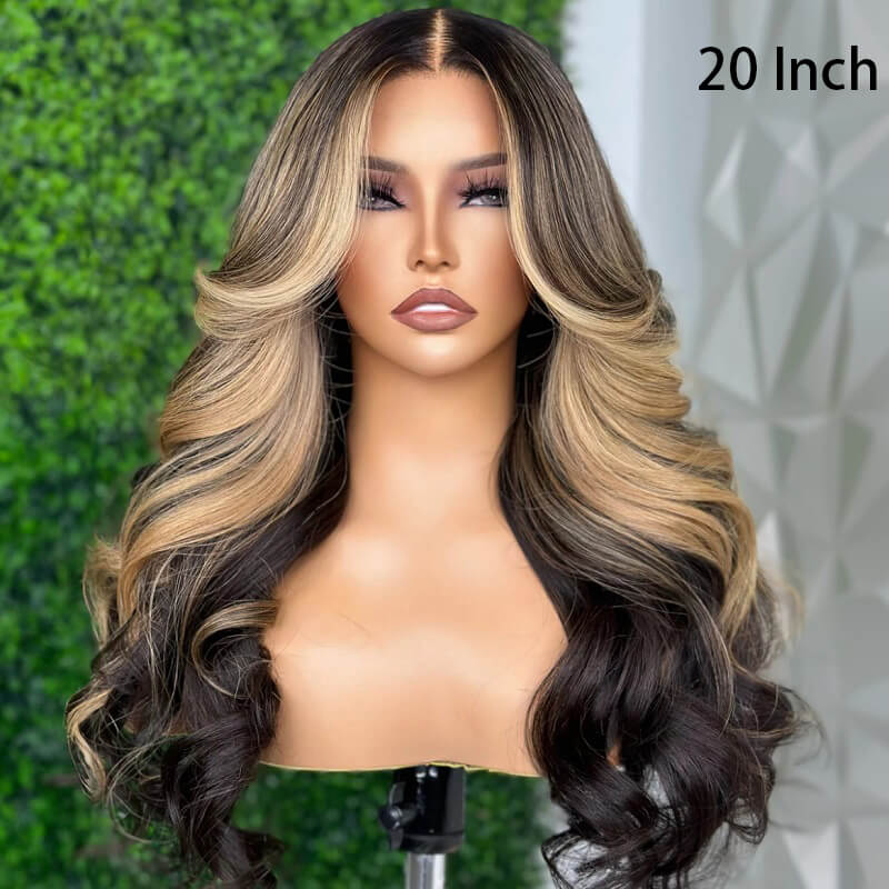 Luve Ash Blonde Highlights Body Wave 5X5 HD Lace Closure Wig 180% Density 