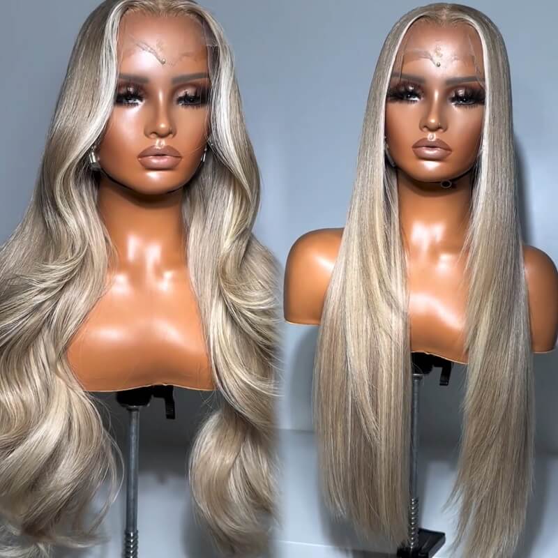 Limited Design Ash Blonde Straight|Wave Glueless13X4 Lace Front Human Hair Wig
