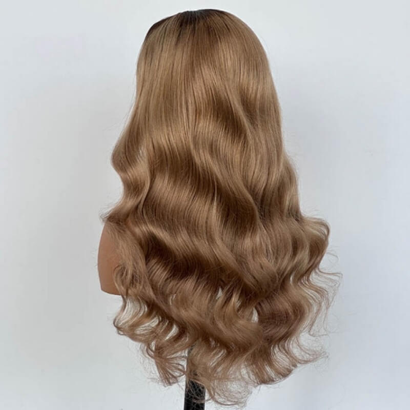 Luve Ash Blonde Wig With Dark Roots Body Wave Ombre Lace Front Human Hair Wig