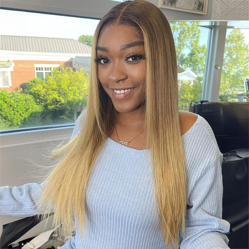 Luve Blonde Wig With Dark Brown Roots13X6 HD Lace Glueless Wigs  Pre-plucked Human Hair