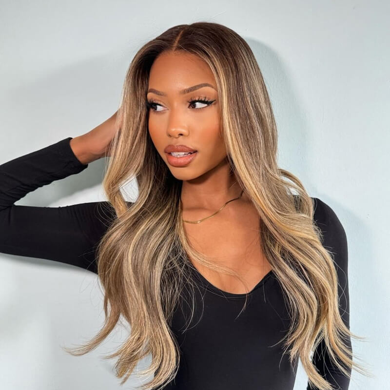 Luve Blonde Wave Wig With Dark Roots 13X4 HD Lace Front Glueless Wig 180% Density