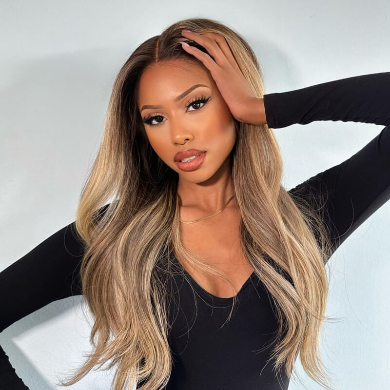 Luve Blonde Wave Wig With Dark Roots 13X4 HD Lace Front Glueless Wig 180% Density