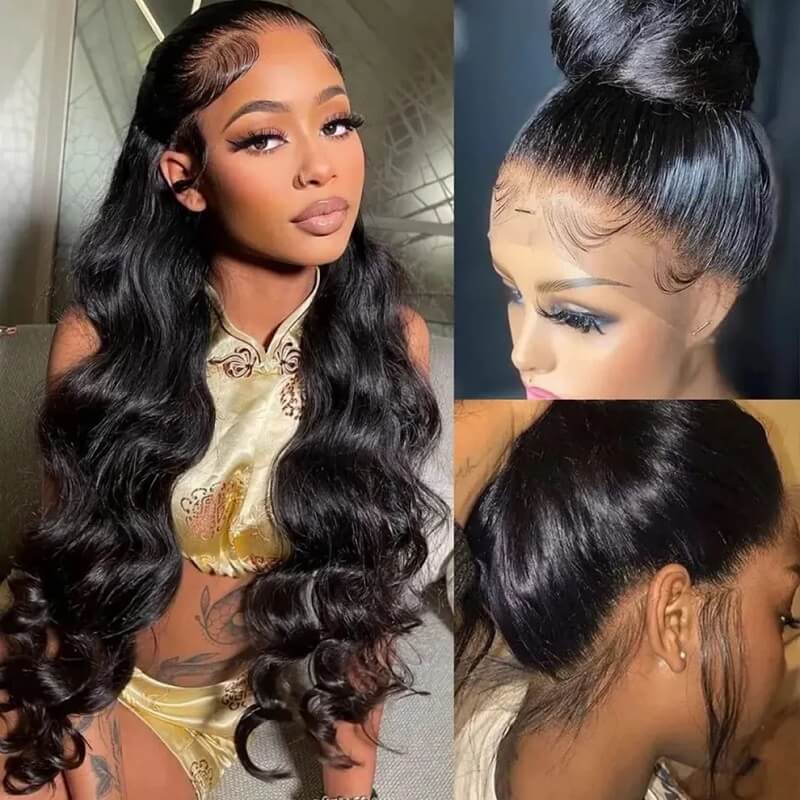 Body Wave 360 Lace Frontal Wig Natural Color Pre-Plucked Invisible Drawstring