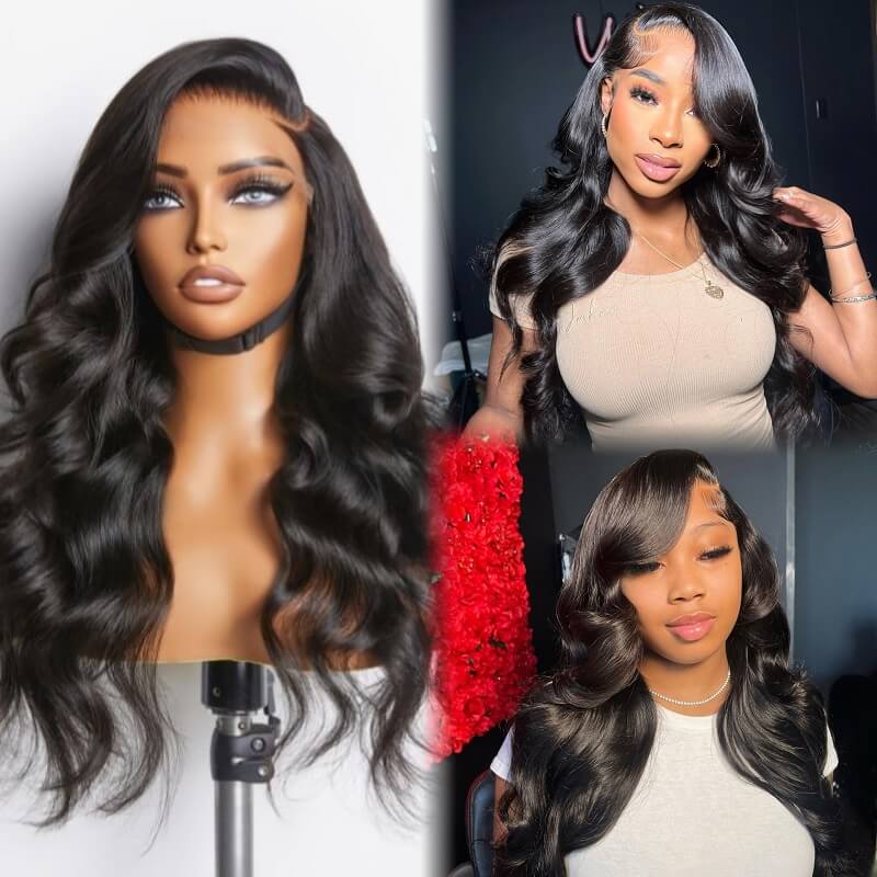 Luve Breathable Cap180% Density Natural Black Loose Body Wave 5x5 Closure HD Lace Glueless Wig