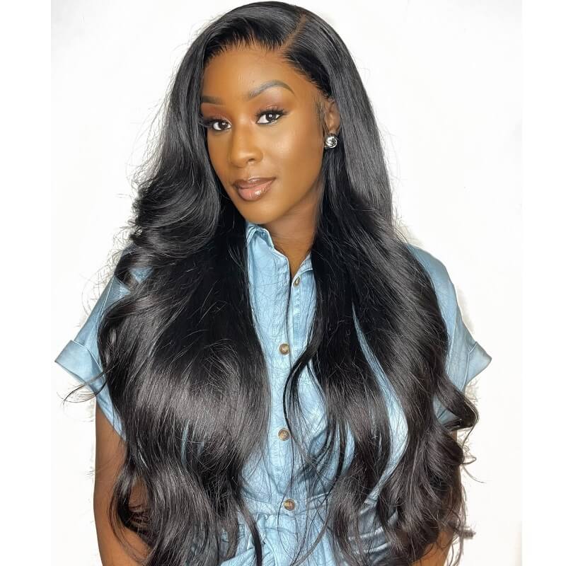 Luve Breathable Cap180% Density Natural Black Loose Body Wave 5x5 Closure HD Lace Glueless Wig