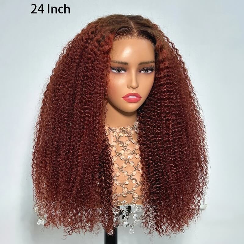 Luve Breathable Cap Reddish Brown Afro Curly 5x5 Lace Closure Wig Glueless 100% Human Hair Wig