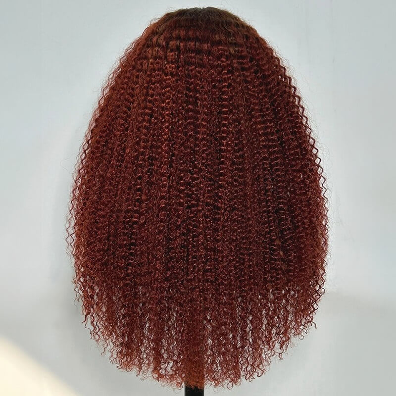 Luve Breathable Cap Reddish Brown Afro Curly 5x5 Lace Closure Wig Glueless 100% Human Hair Wig