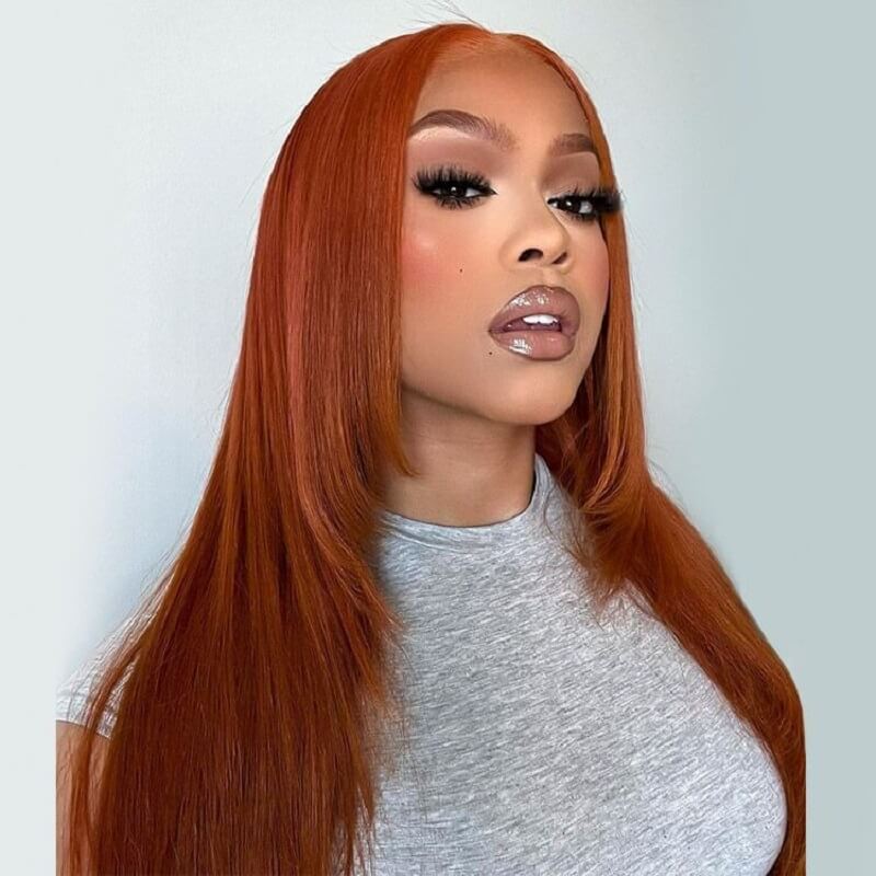Luve Burnt Orange Straight 13x4 Lace Front Wig Butterfly Haircut Ginger Wig Layered Hair