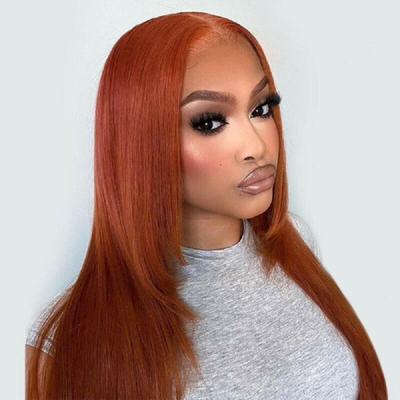 Luve Burnt Orange Straight 13x4 Lace Front Wig Butterfly Haircut Ginger Wig Layered Hair