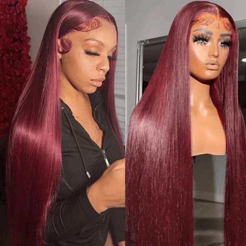 Luve Colored #99J Burgundy Deep Wave 13X4 Lace Front Wig Pre-plucked