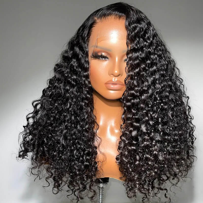 Luve Deep Curly Wigs Natural Black Glueless 13X4 HD Lace Frontal Wig 180% Density