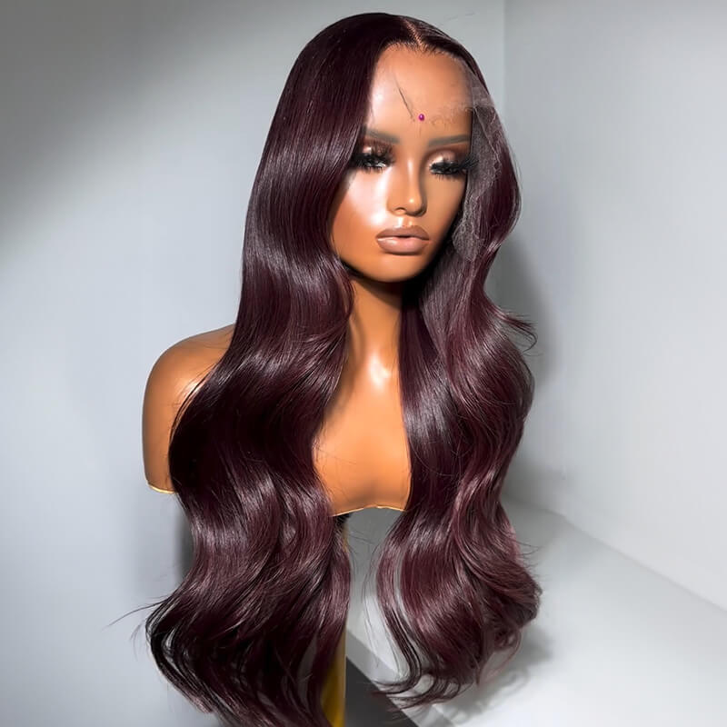 Luve Elegant Burgundy Body Wave  HD Lace Glueless Front Wigs 100% Human Hair