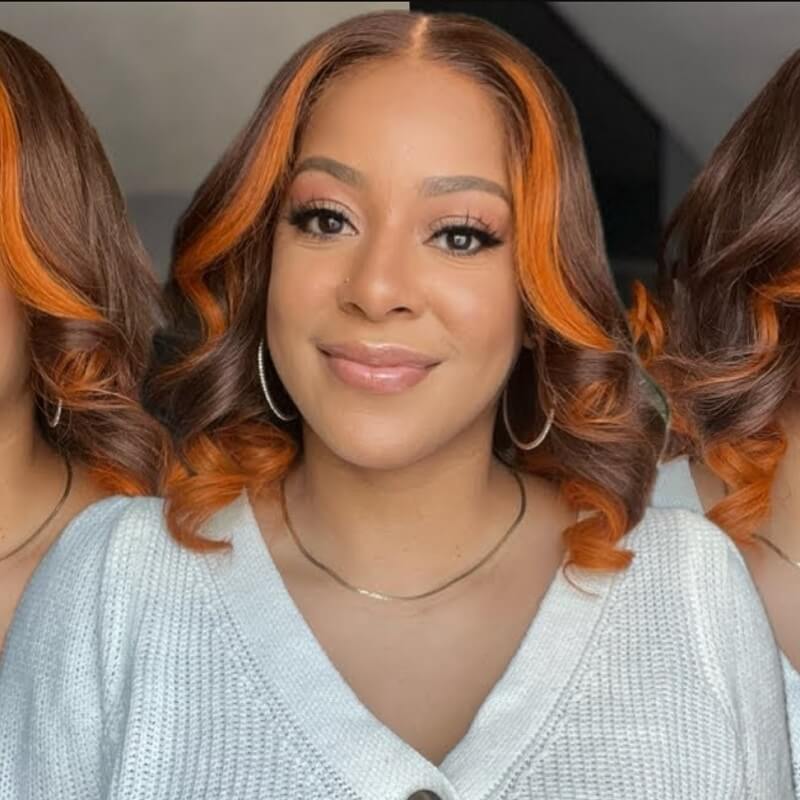 Luve Ginger Highlight Ombre Bob Loose Wave Glueless 5X5 Closure HD Lace Wig Human Hair