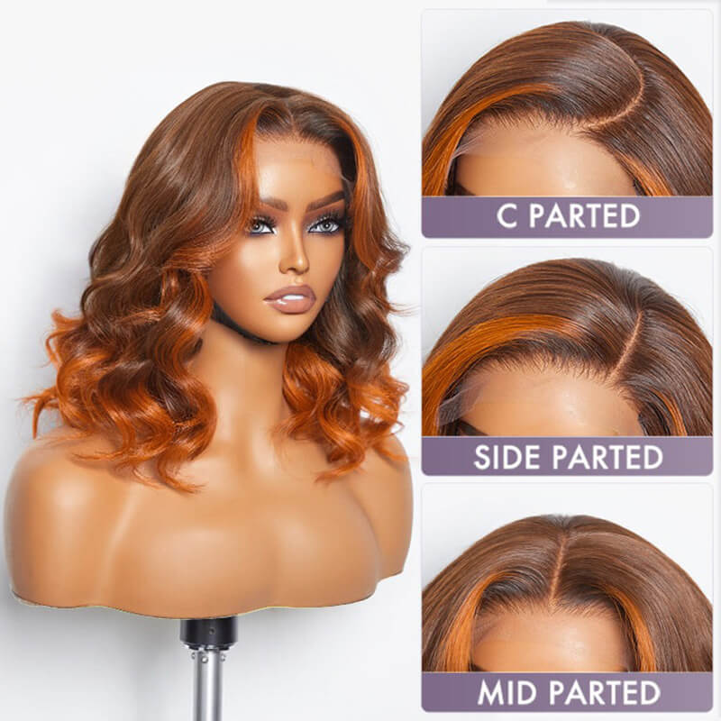 Luve Ginger Highlight Ombre Bob Loose Wave Glueless 5X5 Closure HD Lace Wig Human Hair