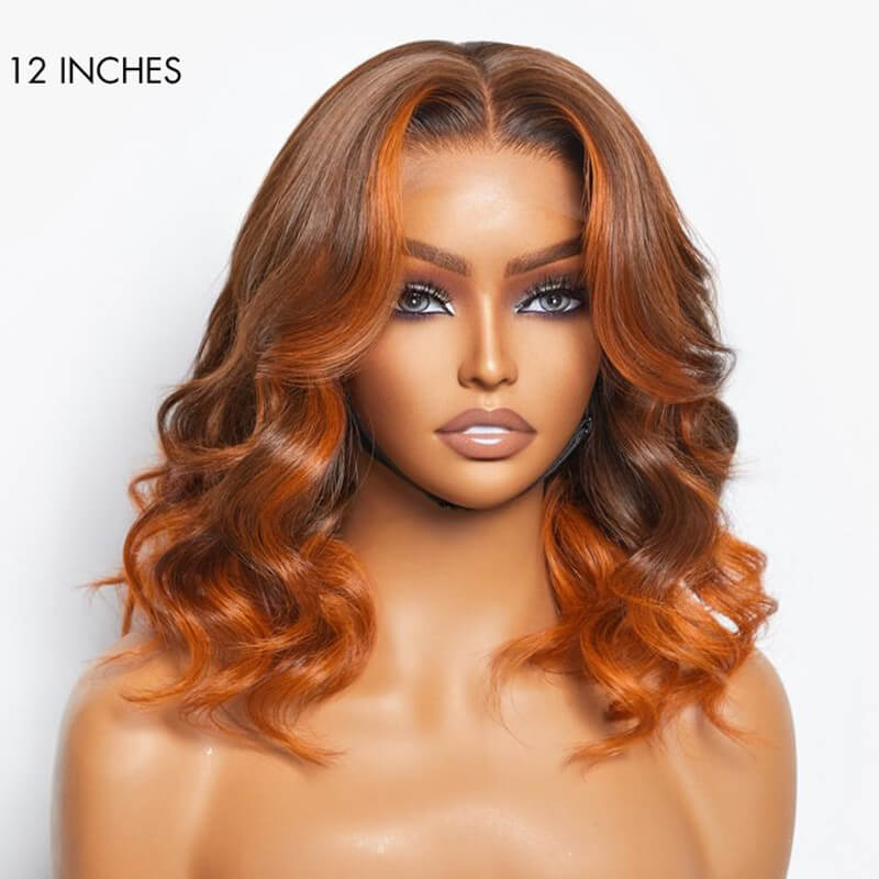 Luve Ginger Highlight Ombre Bob Loose Wave Glueless 5X5 Closure HD Lace Wig Human Hair