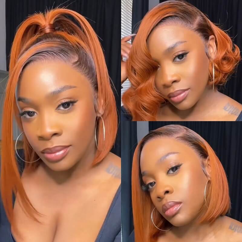 Luve Ginger Ombre Silky Glueless 13x4 Lace Front Short Bob Wig 100% Human Hair