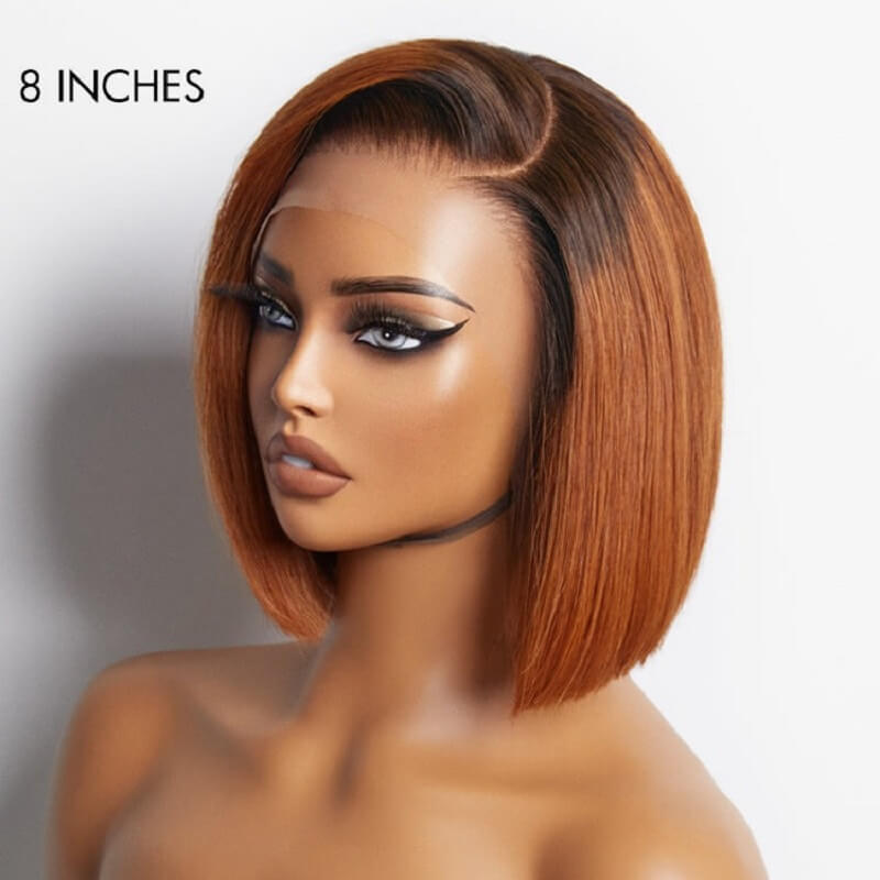 Luve Ginger Ombre Silky Glueless 13x4 Lace Front Short Bob Wig 100% Human Hair