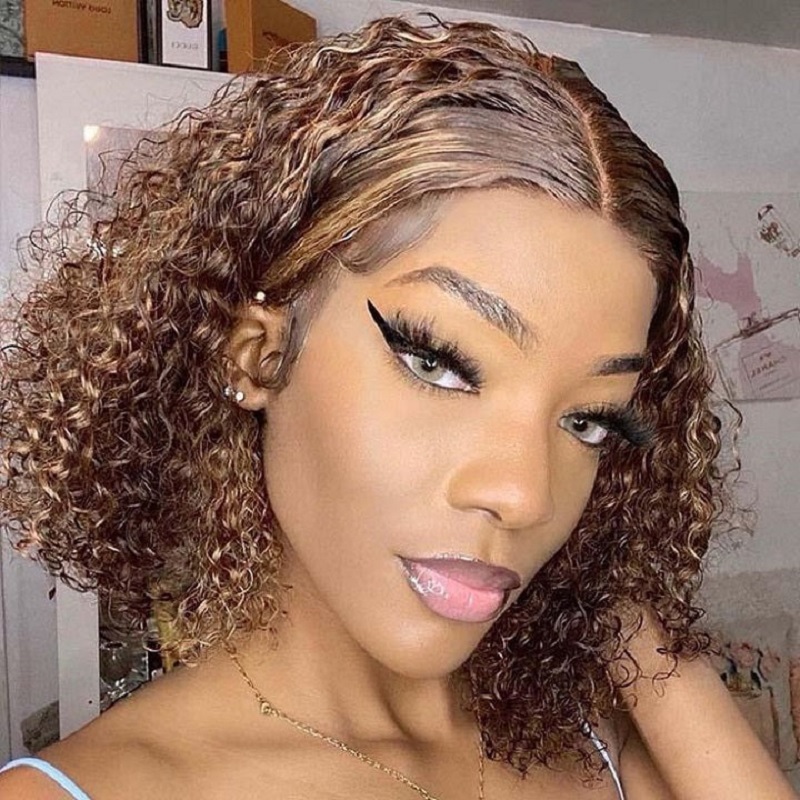 Luve Glueless 13X6 Lace Bob Wigs Bouncy Curly Virgin Human Hair Wig
