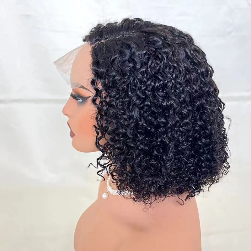 Luve Glueless Natural Black Curly Bob Wig 5X5 Closure Lace Wig 100% Human Hair