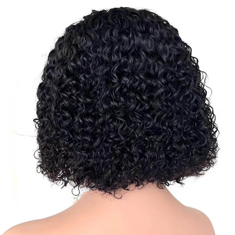 Luve Glueless Natural Black Curly Bob Wig 5X5 Closure Lace Wig 100% Human Hair