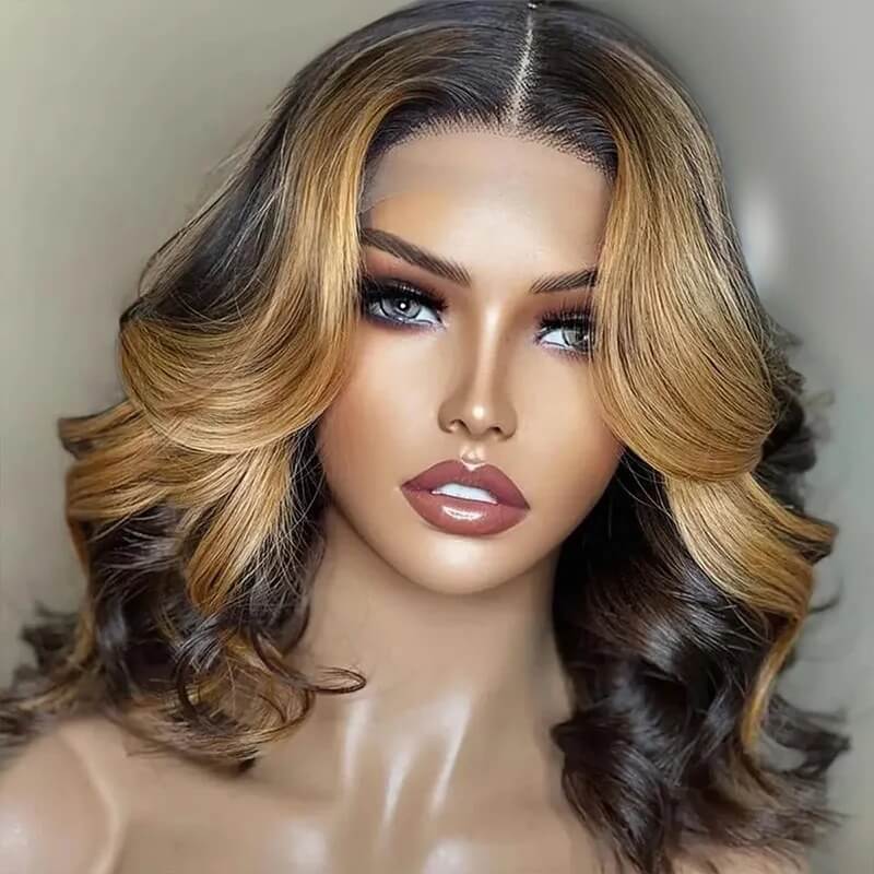 Luve Glueless Highlight Brown Loose Body Wave 5X5 Lace Bob Human Hair Wig