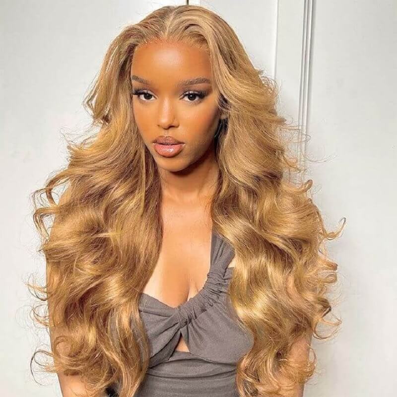 Luve Glueless Honey Blonde 13X4 Lace Front Wigs Body Wave #27 Color 180% Density