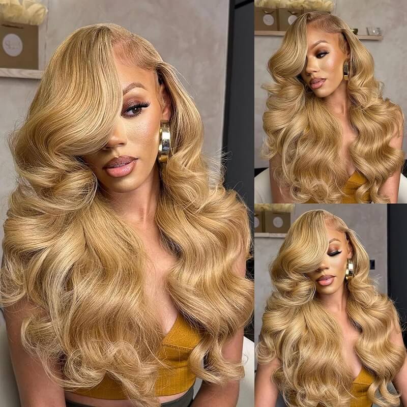 Luve Glueless Honey Blonde 13X4 Lace Front Wigs Body Wave #27 Color 180% Density