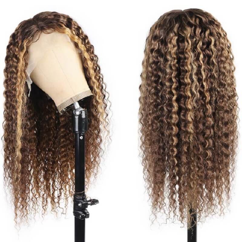 Luve Glueless Honey Blonde Highlight Curly Wigs  13X4 Lace Front Wig 