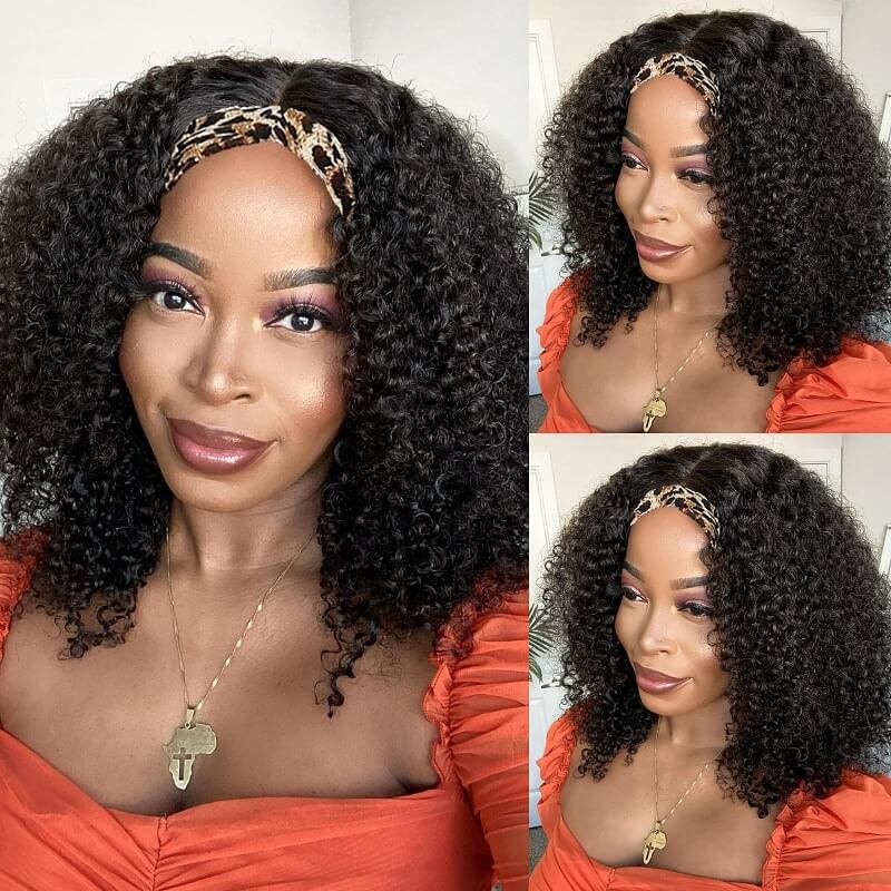 Luve Glueless Kinky Curly Headband Wig Virgin Human Hair 150% Density