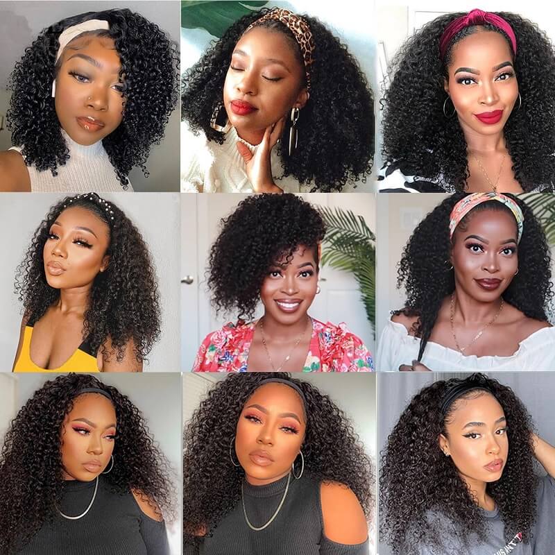 Luve Glueless Kinky Curly Headband Wig Virgin Human Hair 150% Density