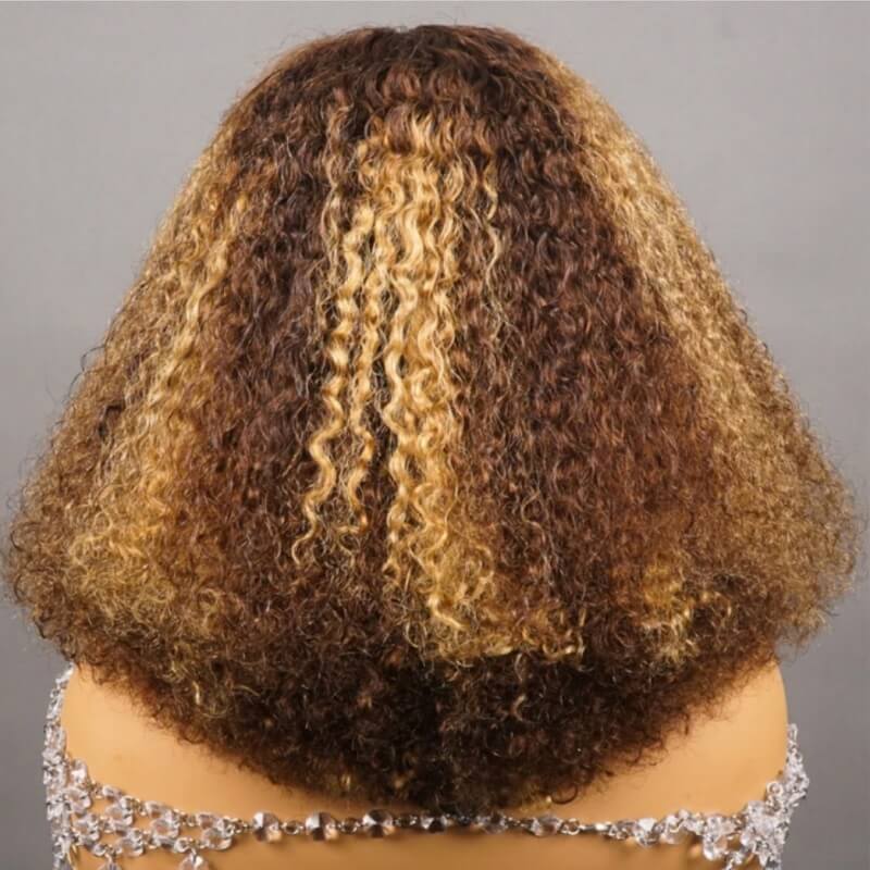 Luve Highlight Blonde Curly Short Bob P4/27 Colored Brown Lace Front Wig