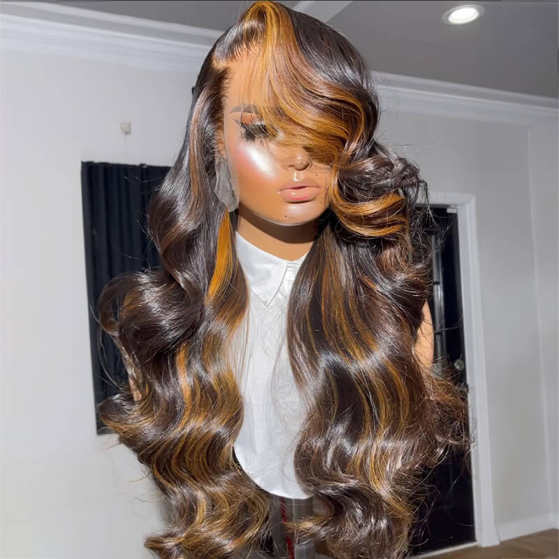 Luve Highlight Brown Body Wave 13X6 HD Lace Front Wig Balayage Wig