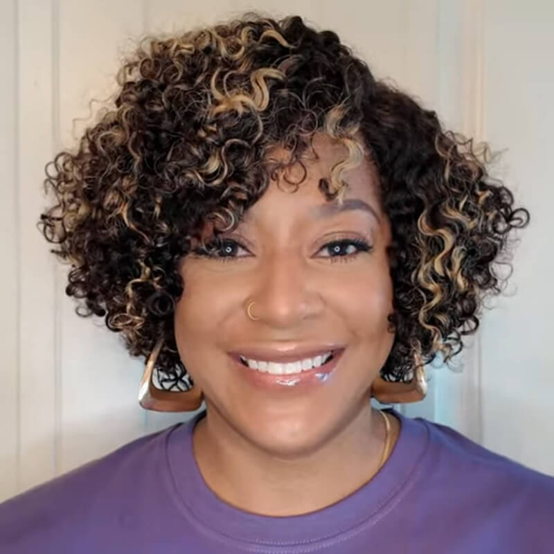 Luve Honey Blonde Highlight Kinky Curly Glueless 5X5 Closure HD Lace Classic Short Wig