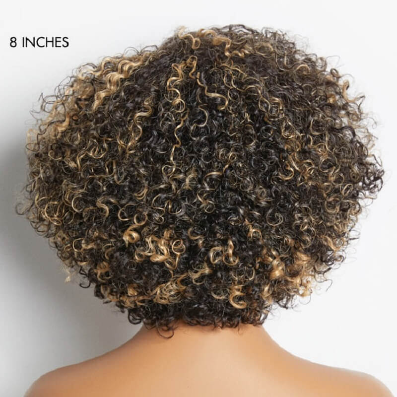 Luve Honey Blonde Highlight Kinky Curly Glueless 5X5 Closure HD Lace Classic Short Wig