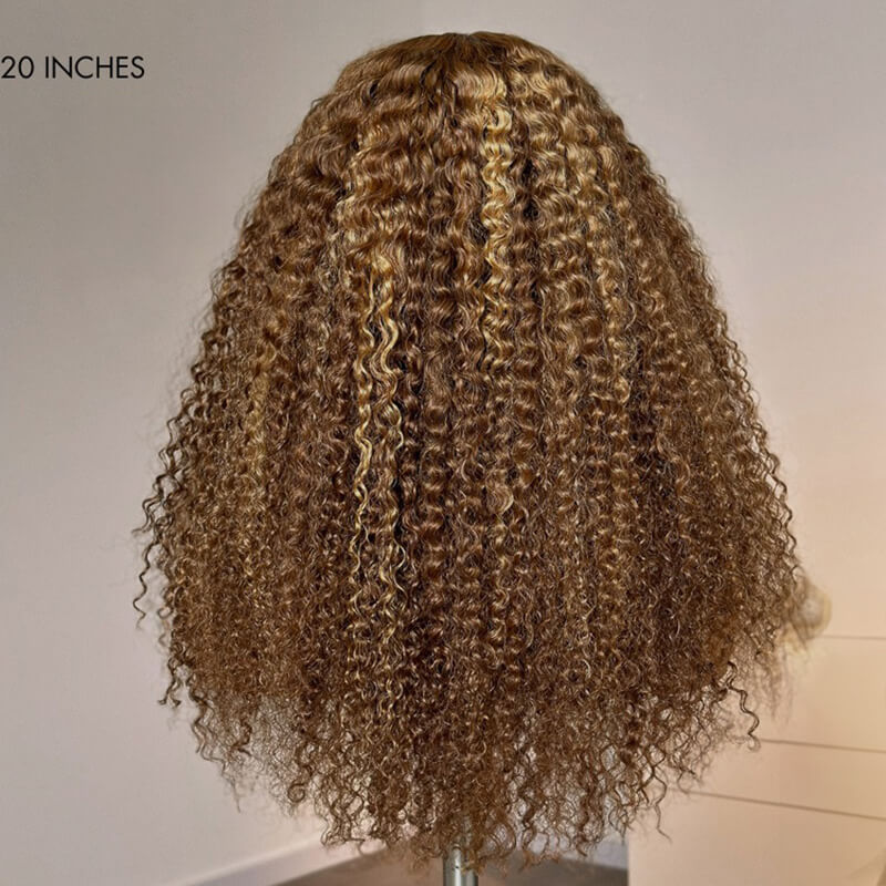 Luve Honey Blonde Highlight Kinky Curly Glueless  5X5 |13X4 HD Lace Front Wig