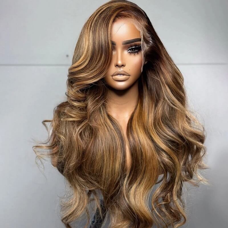 Honey Blonde Brown Highlight Color 13X6 HD Lace Front Wig|Straight|Wave|Curly