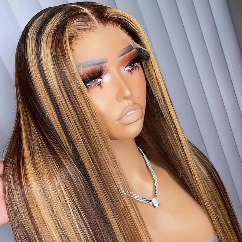 Honey Blonde Brown Highlight Color 13X6 HD Lace Front Wig|Straight|Wave|Curly