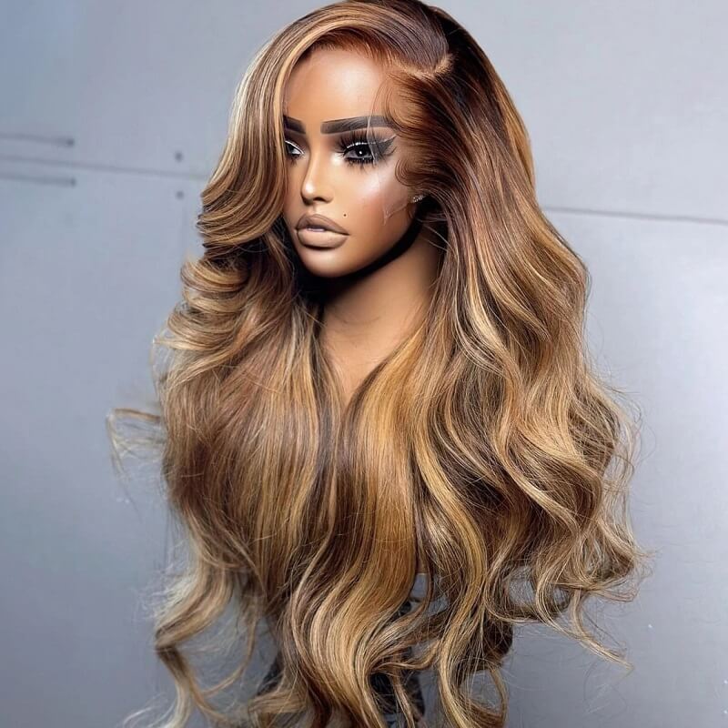 Honey Blonde Brown Highlight Color 13X6 HD Lace Front Wig|Straight|Wave|Curly