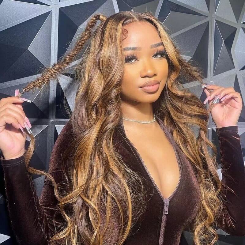 Honey Blonde Brown Highlight Color 13X6 HD Lace Front Wig|Straight|Wave|Curly