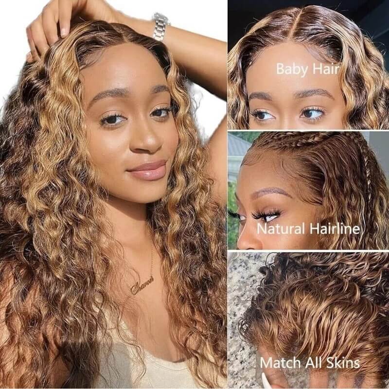 Honey Blonde Brown Highlight Color 13X6 HD Lace Front Wig|Straight|Wave|Curly