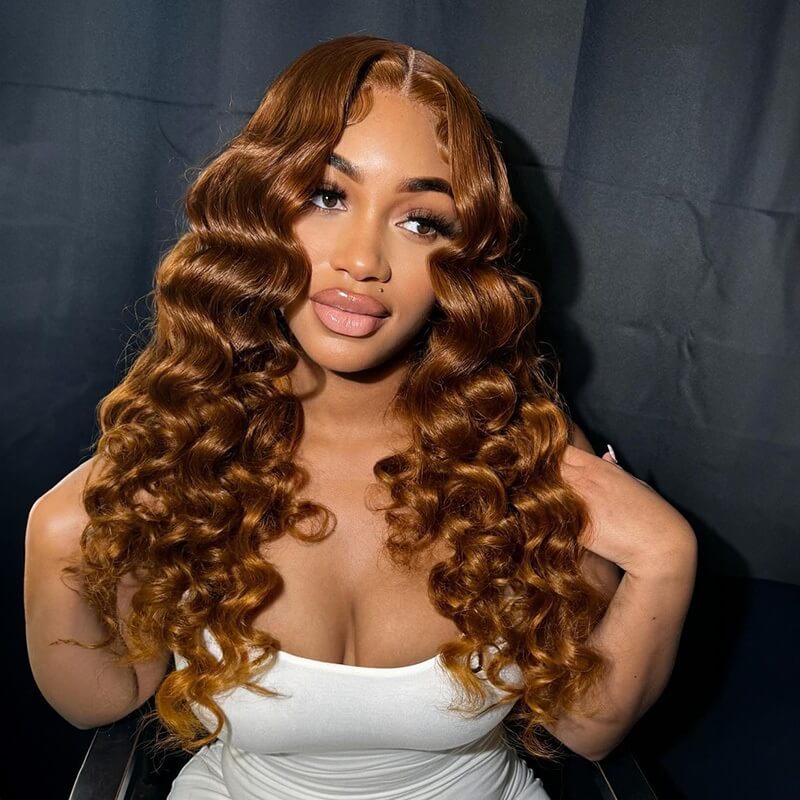 Luve Honey Brown Loose Wave Guleless Lace Front Human Hair Wig