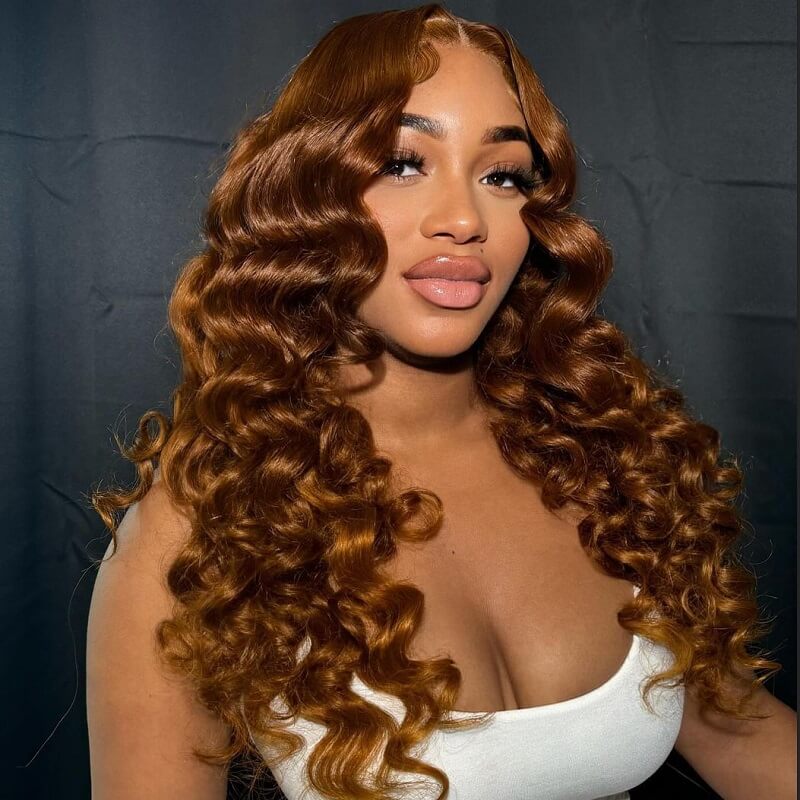 Luve Honey Brown Loose Wave Guleless Lace Front Human Hair Wig