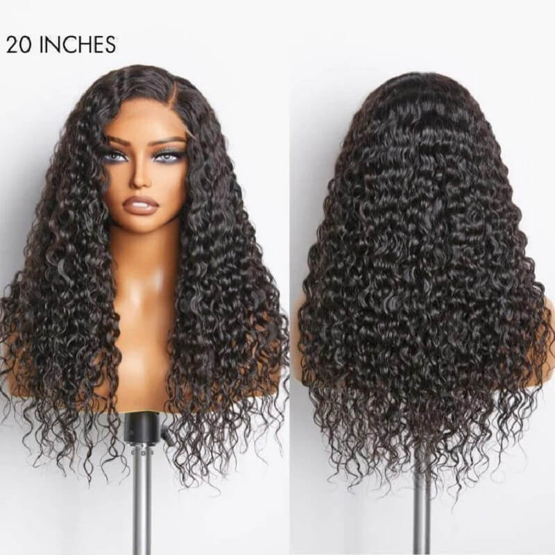 Luve Natural Black Curly Free Parting Full Lace Wigs Pre-Plucked Hairline