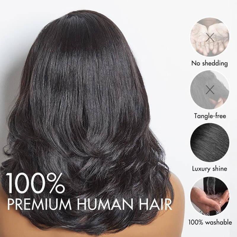 Luve Layered Haircut Wavy Black Glueless 5X5 HD Lace Closure Short Wig